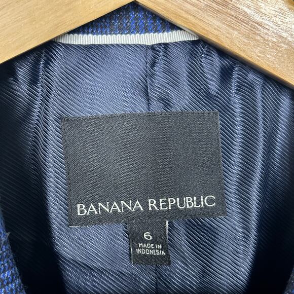 BANANA REPUBLIC Double Breasted Plaid Blazer Blue Indigo Wool Blend Sz 6 {3X15} - Picture 5 of 7